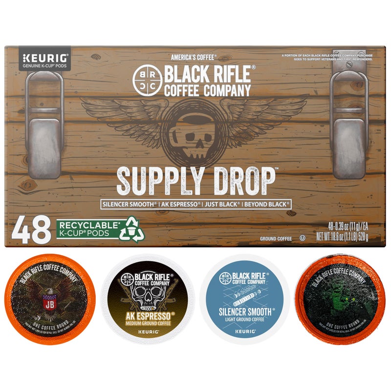 Black Rifle Coffee Company Supply Drop Variety Pack (48 Count of K Cups) - Silencer Smooth, AK Espresso, Just Black, & BeyondBlack KCup Pods - K Cups Coffee Variety Pack - Image 1